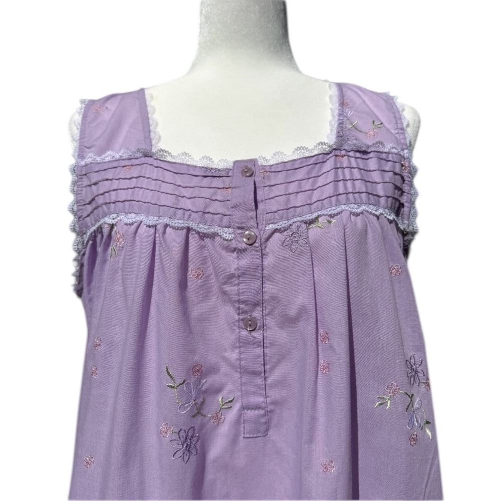 Vintage Cottagecore Nightgown XXL Lavender Embroidered Cotton Blend Sleep Dress - Picture 5 of 16
